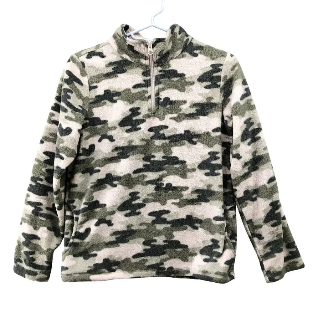 Children's Place Fleece 1/4 Zip Pullover Girls L 10/12 Pink Green Camo‎ Sweater